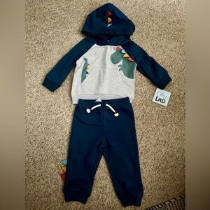 Kids Dinosaur Hoodie and Pants Set - Blue and Gray